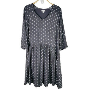 Garnet Hill Gray Ditsy Floral Bohemian Pocket‎ Detail Dress Size 12